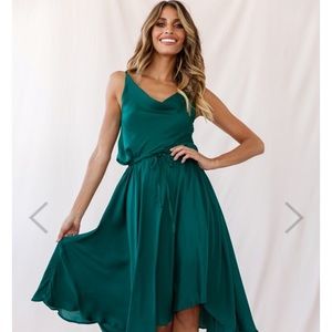 Green cowl neck dress